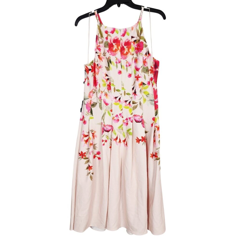 Adrianna Papell Floral Border Short Dress Size 16 Champagne Multi With Tags - Picture 2 of 11